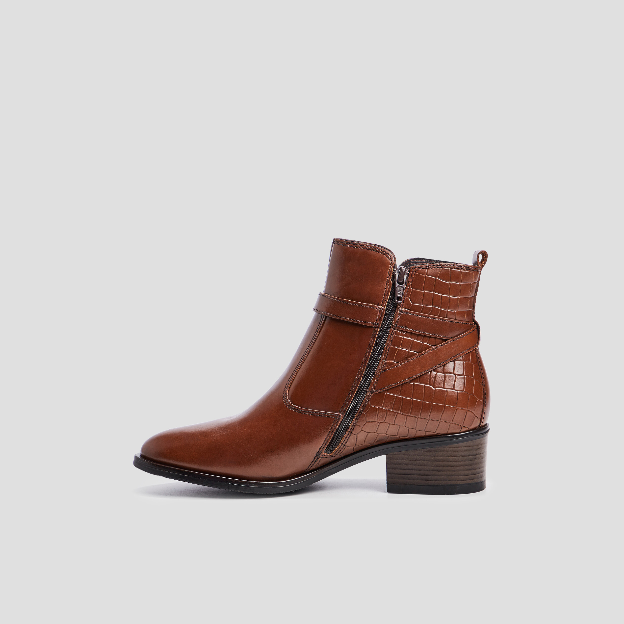 Bottines cuir zippées à boucles marron femme | La Halle