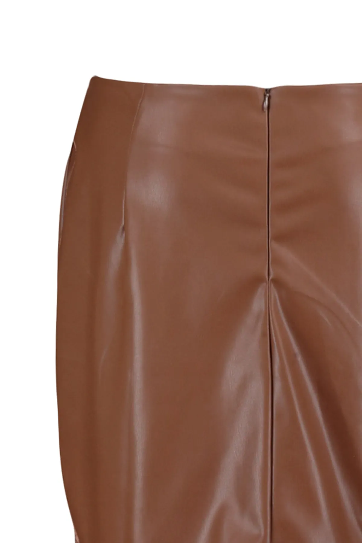 Trendyol Curve  Brauner Kunstlederrock mit Schlitz TBBAW23AZ00035