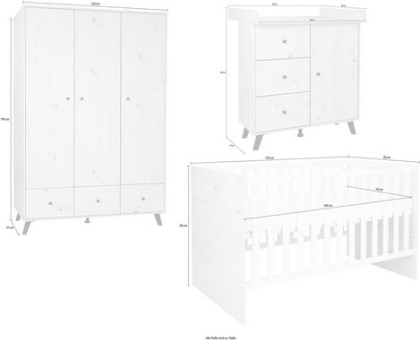arthur berndt Babyzimmer-Komplettset Babyzimmer Set Lavea 3-teilig, (Set, Babymöbel-Set Lavea: Kleiderschrank, Kinderbett und Wickelkommode)