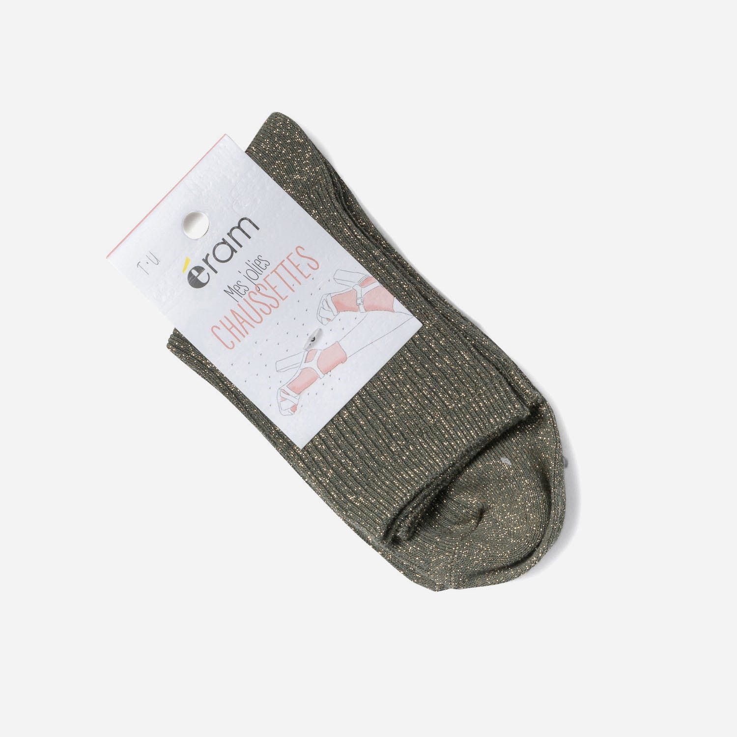 Chaussettes kaki pailletées côtelées
