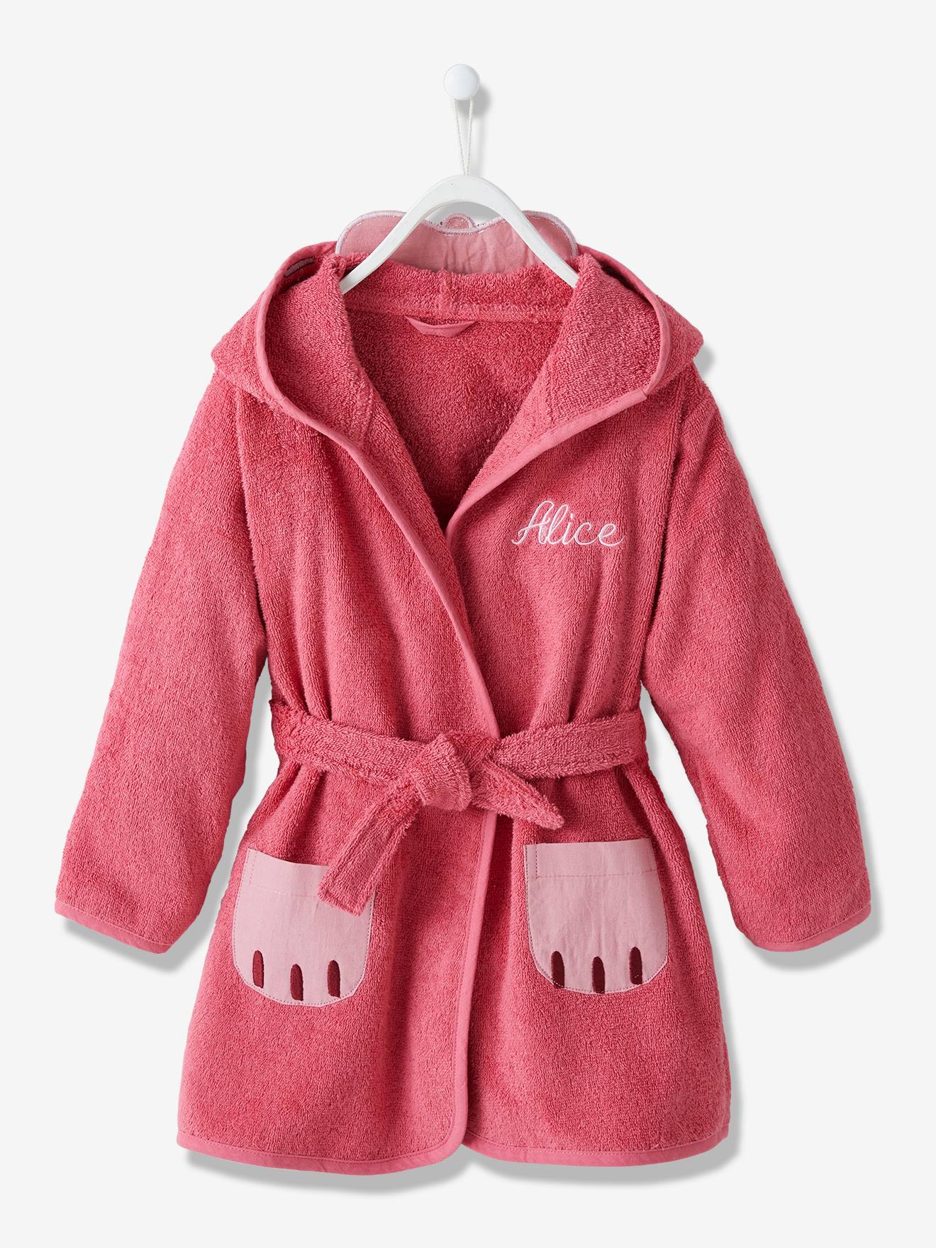 Peignoir de bain enfant Chat framboise