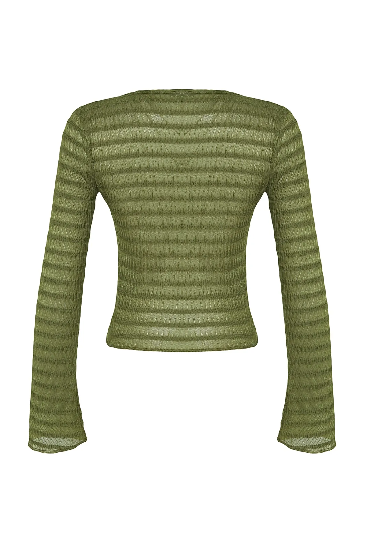 Trendyol Collection  Khakifarbene Premium-Strickbluse mit detailliertem, strukturiertem V-Ausschnitt und dehnbarer Krawatte TWOSS23BZ00796