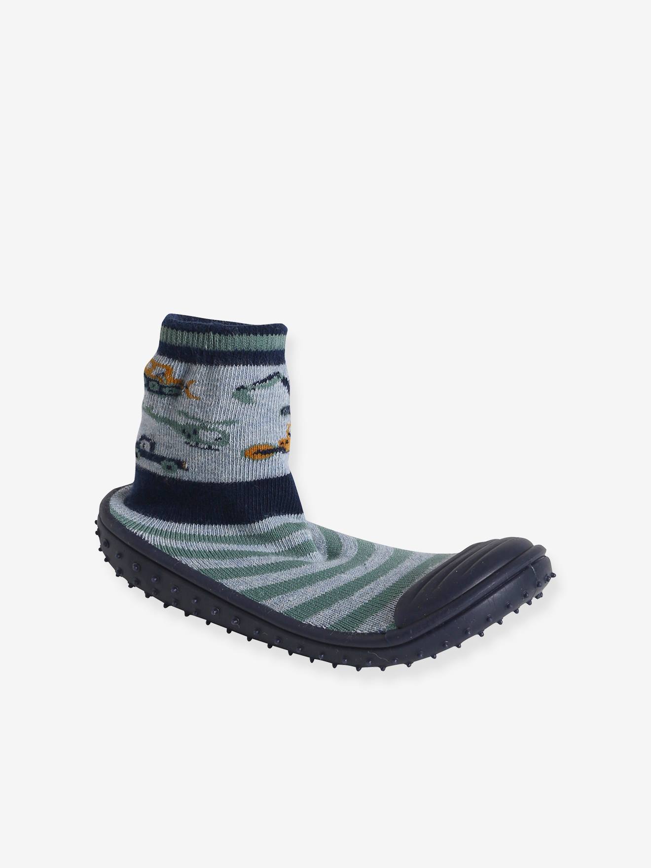 Chaussons-chaussettes enfant antidérapants gris chiné