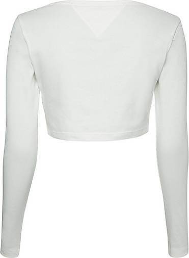 TOMMY-JEANS Damen Crop Top TJW CROP RIB CENTER BADGE LS Langarm
