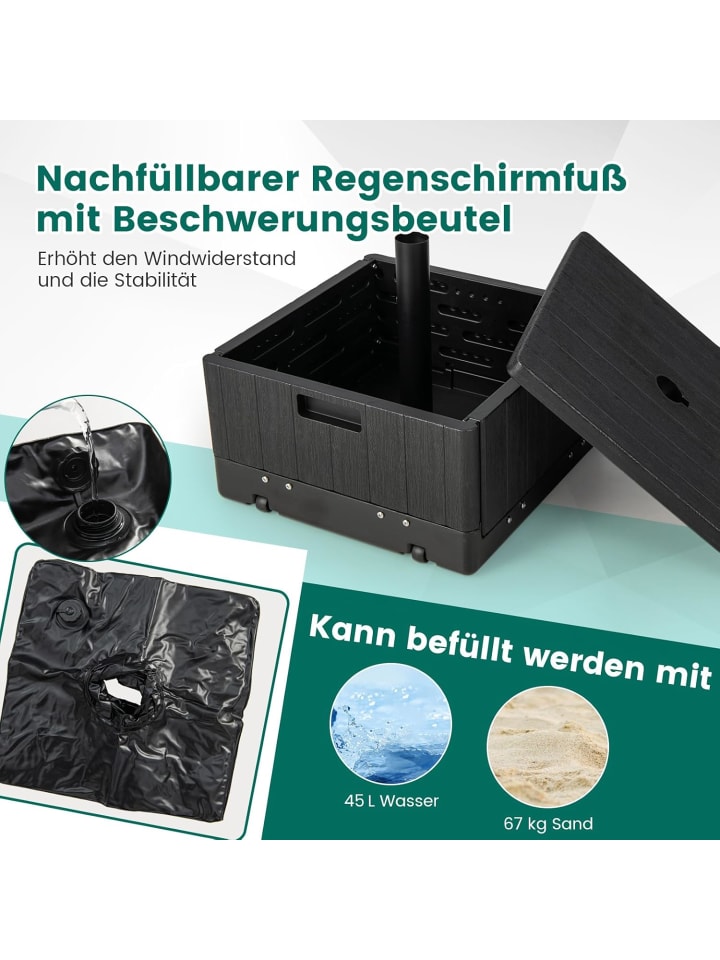 COSTWAY 3-in-1 Sonnenschirmständer Beistelltisch in Schwarz günstig kaufen onesize