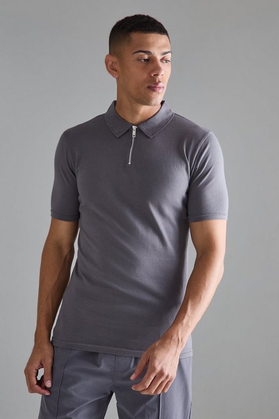 Muscle-Fit Poloshirt mit Reißverschluss