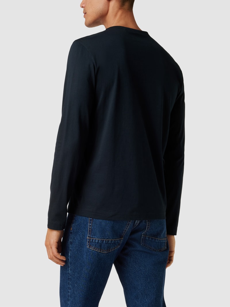 Longsleeve mit Label-Detail Modell 'CURVED' in dunkelblau