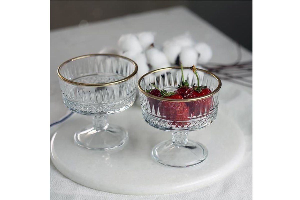 Pasabahce Gläser-Set Elysia-Golden-Touch, Glas, Eis-Becher aus Glas, Schale auf Fuß
