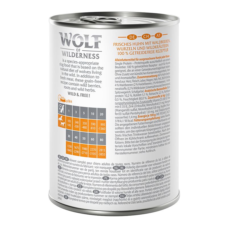 Wolf of Wilderness Adult 6 x 400 g - Single Protein