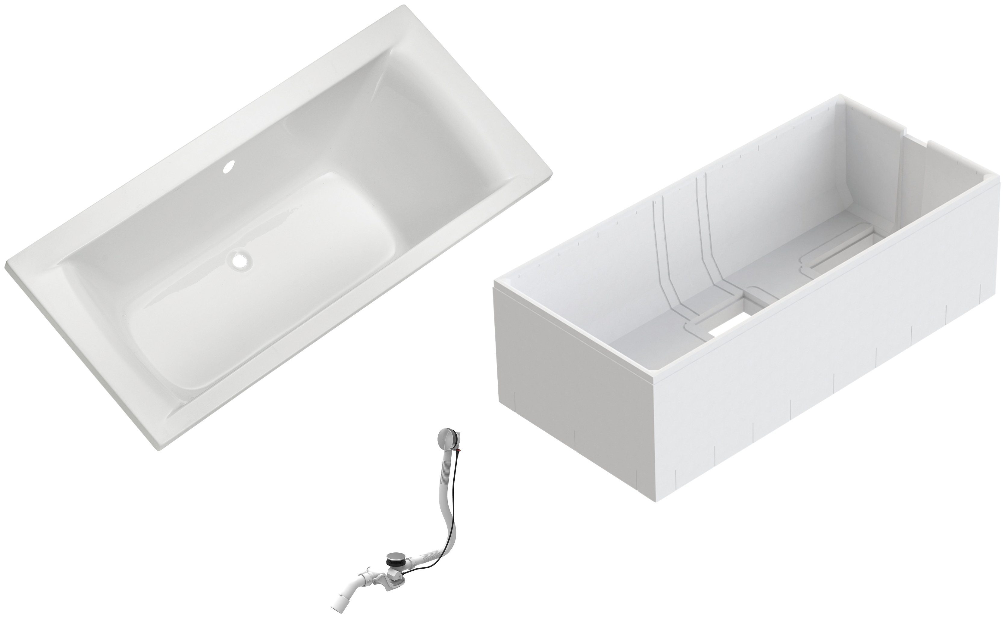 OTTOFOND Badewanne Set Duobadewanne, (3-tlg), 1900/900 mm, Duobadewanne