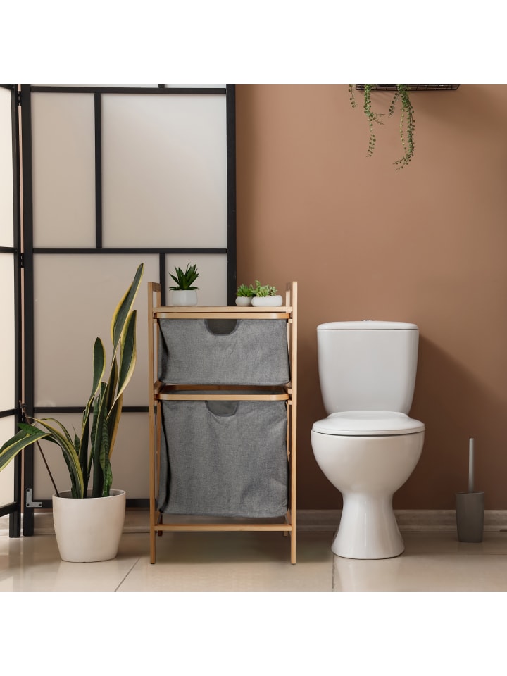relaxdays Wäschekorbregal in Natur/ Grau - (B)44 x (H)84,5 x (T)33 cm günstig kaufen onesize