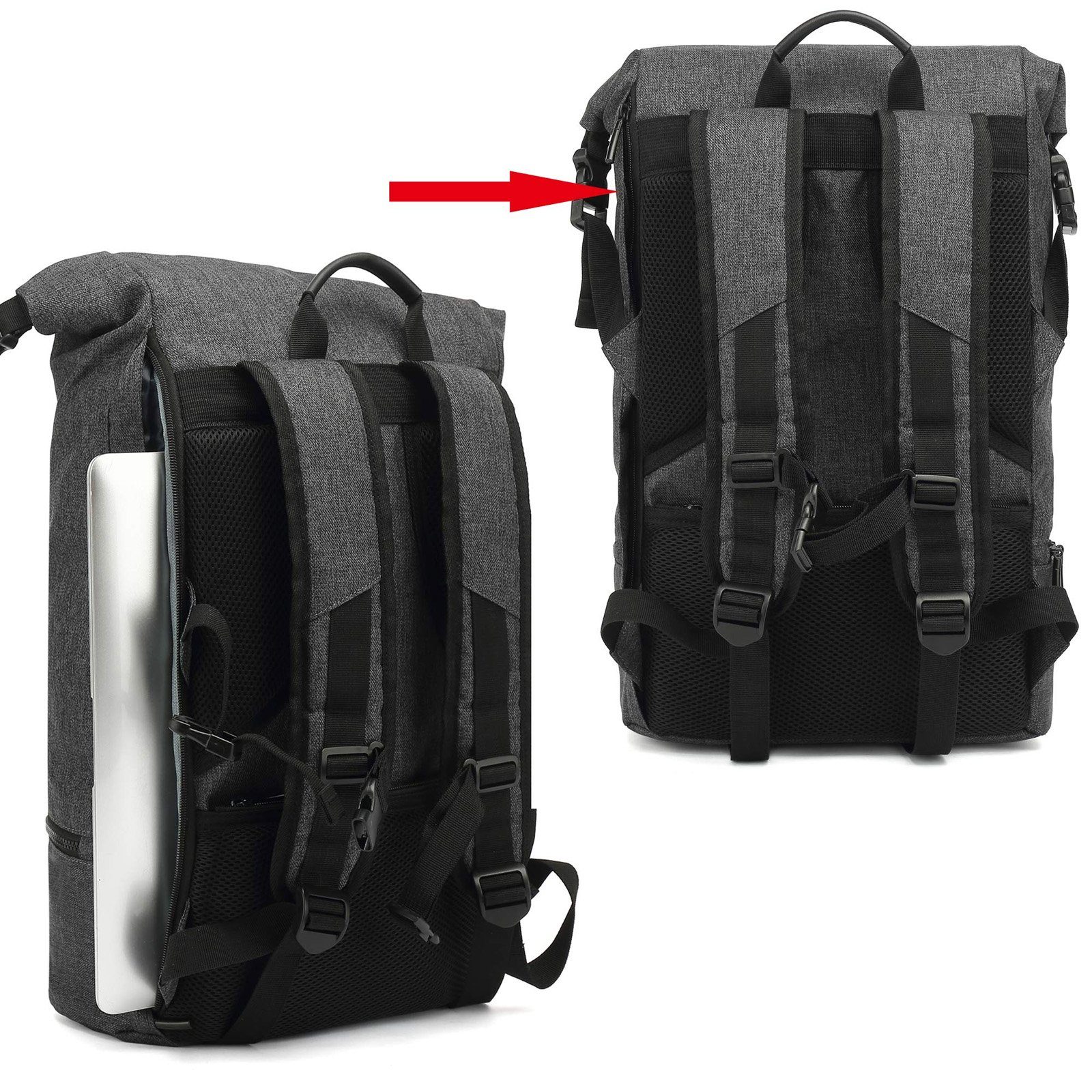 TAN.TOMI Rucksack Rucksack Damen, Wasserdicht Laptop Herren Rolltop Reiserucksack, Rucksack mit Laptopfach außen, ergonomisches Rückendesign