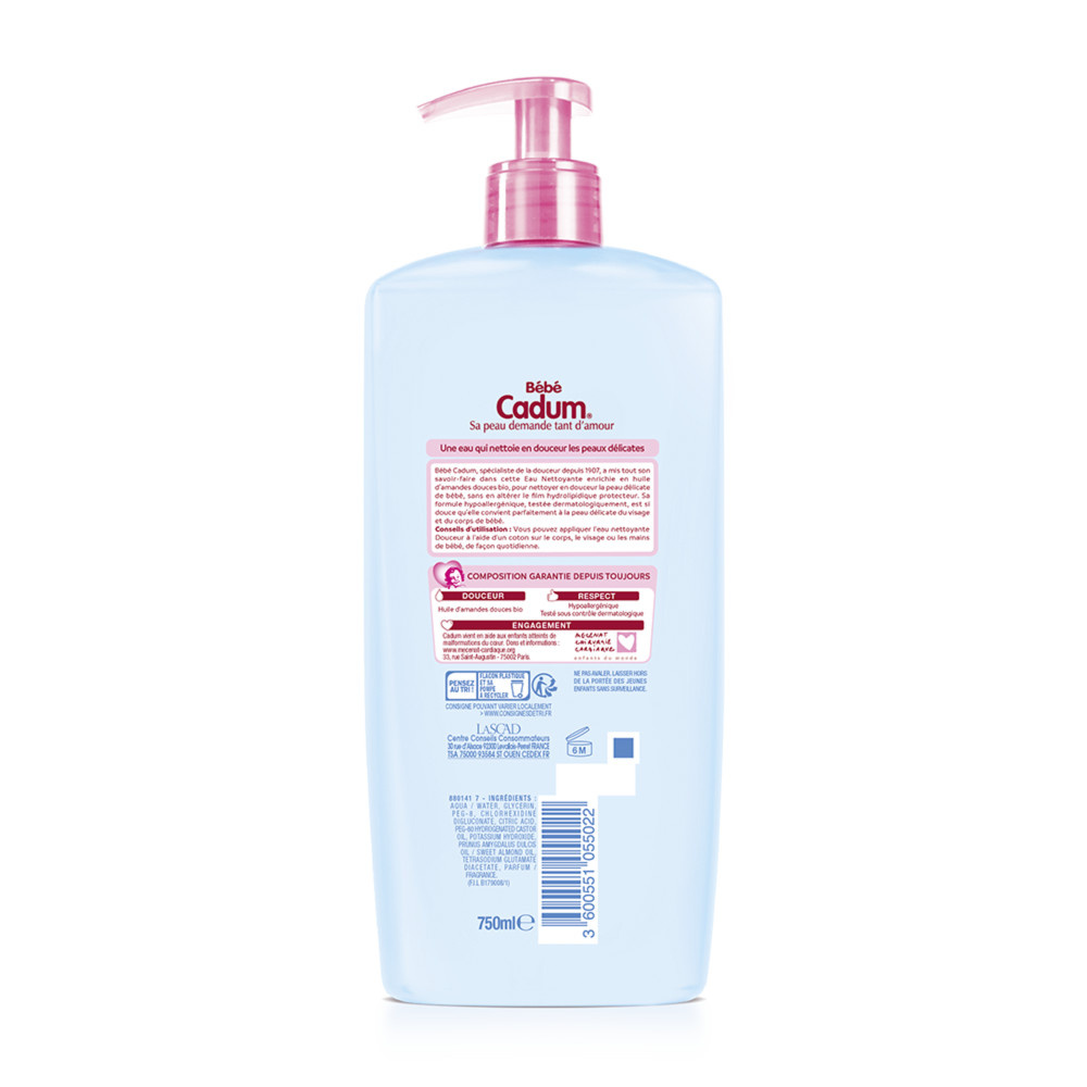 cadum Bébé Cadum Eau Nettoyante Hypoallergénique à l'Huile d'Amandes Douces Bio pour Bébé