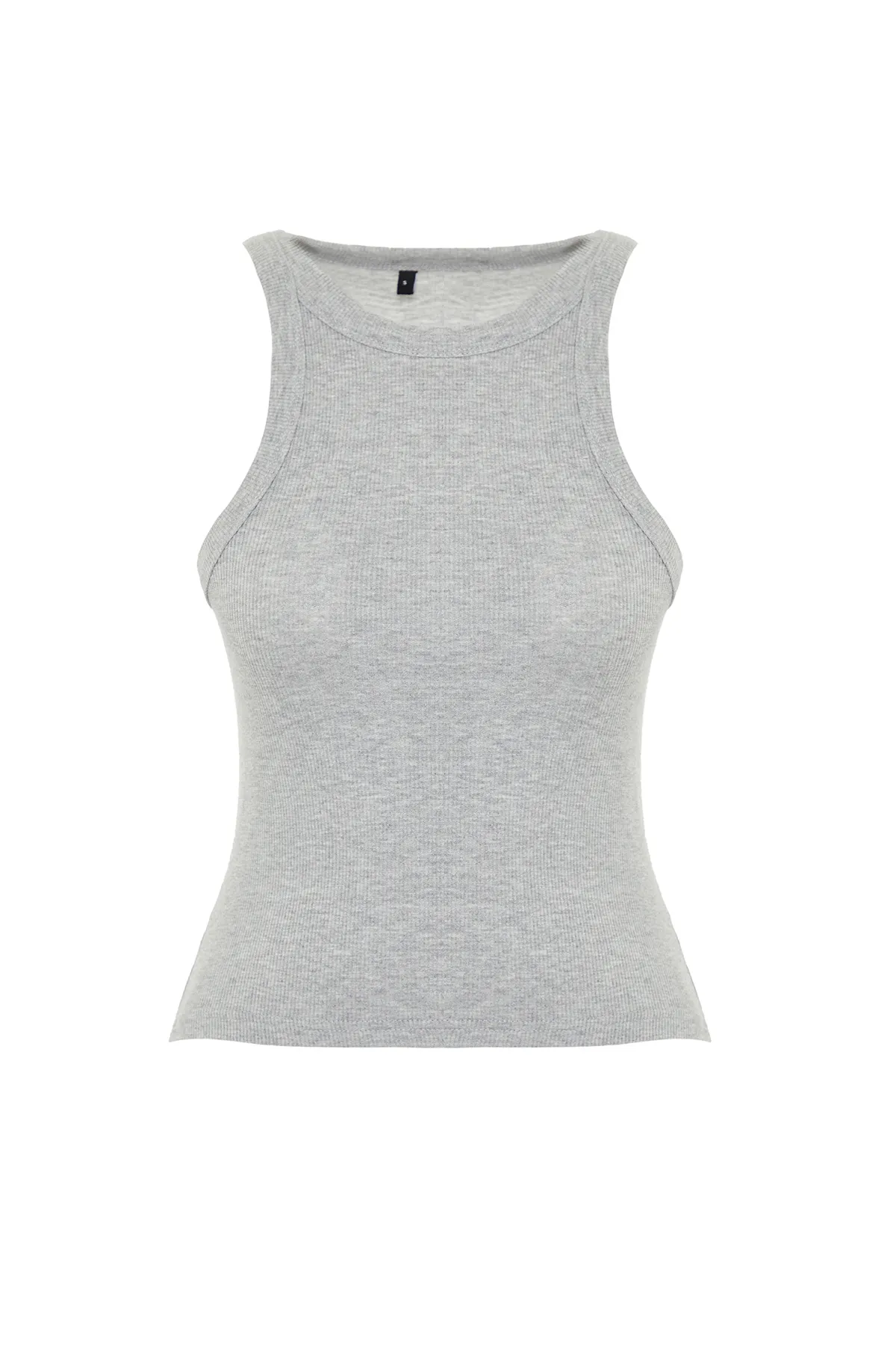 Trendyol Collection  Grau meliert tailliertes Neckholder-Unterhemd aus gerippter Baumwolle mit flexiblem Strick in normaler Länge TWOSS24AL00002