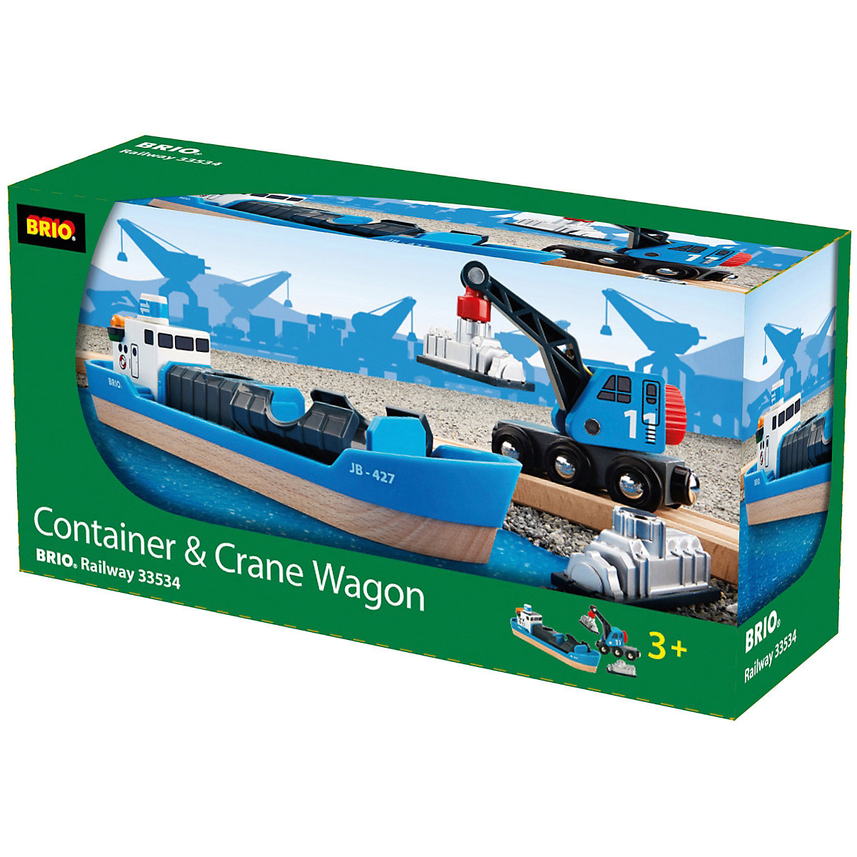 Containerschiff mit Kranwagen