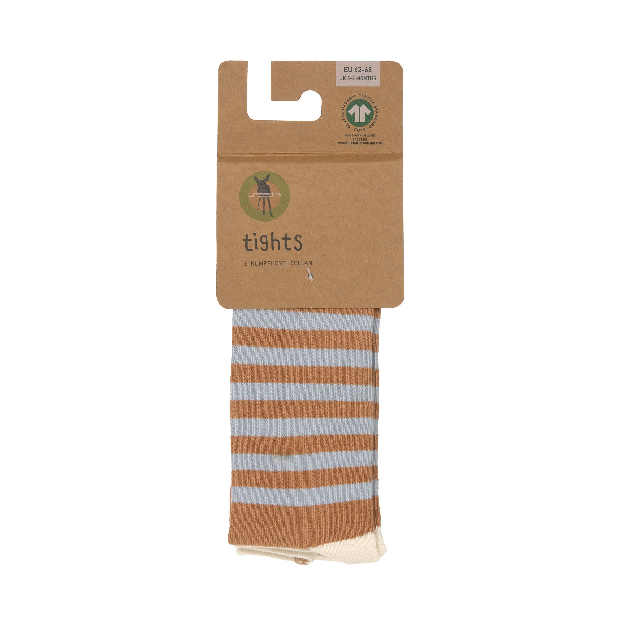 Strumpfhose GOTS - Tights, Halb Gestreift Karamell Hellblau