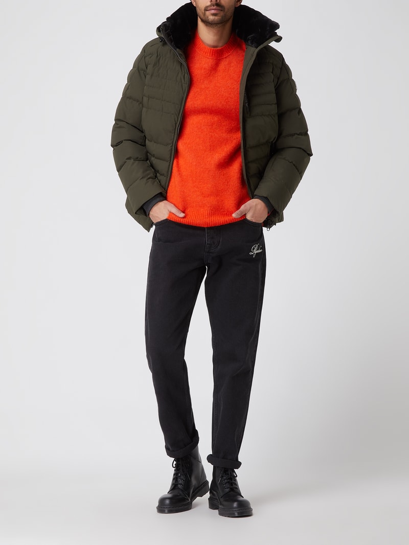 Steppjacke mit abnehmbarem Kunstfellbesatz Modell 'POLAR' in olivgrün