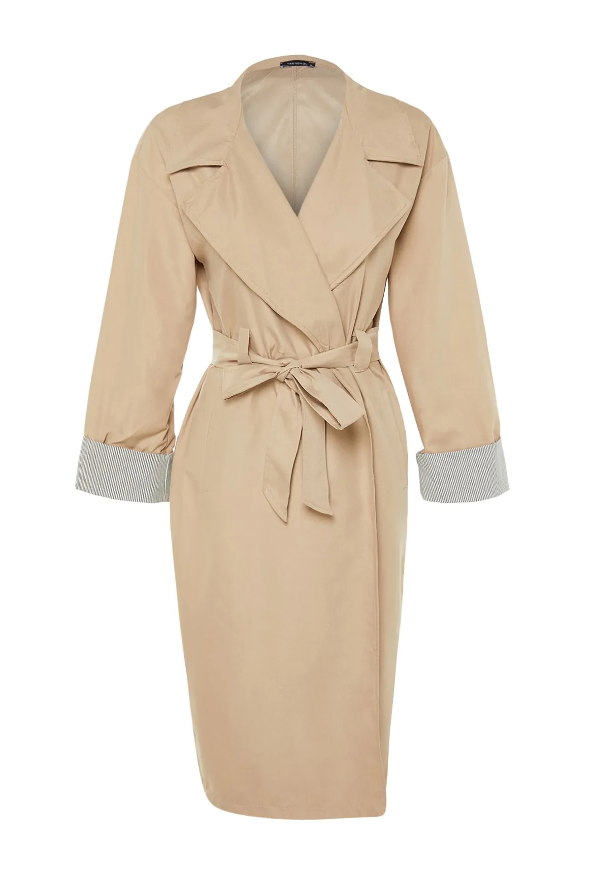 Trendyol Modest  Beiger gewebter Trenchcoat mit Bindedetail in der Taille TCTSS23CL00002