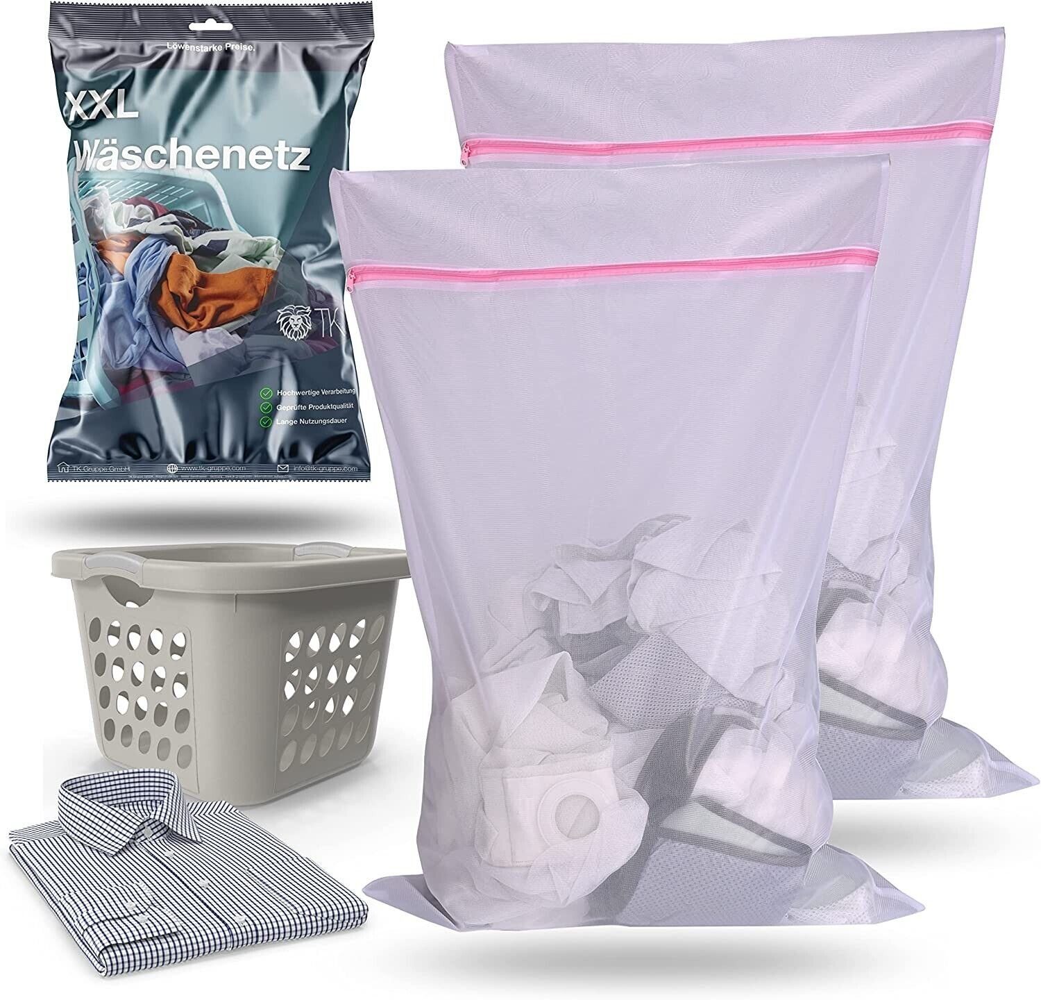 TK Gruppe Wäschenetz 2x XXL Wäschenetz Set 60x90 cm - Waschsack mit Reißverschluss,(2-St)