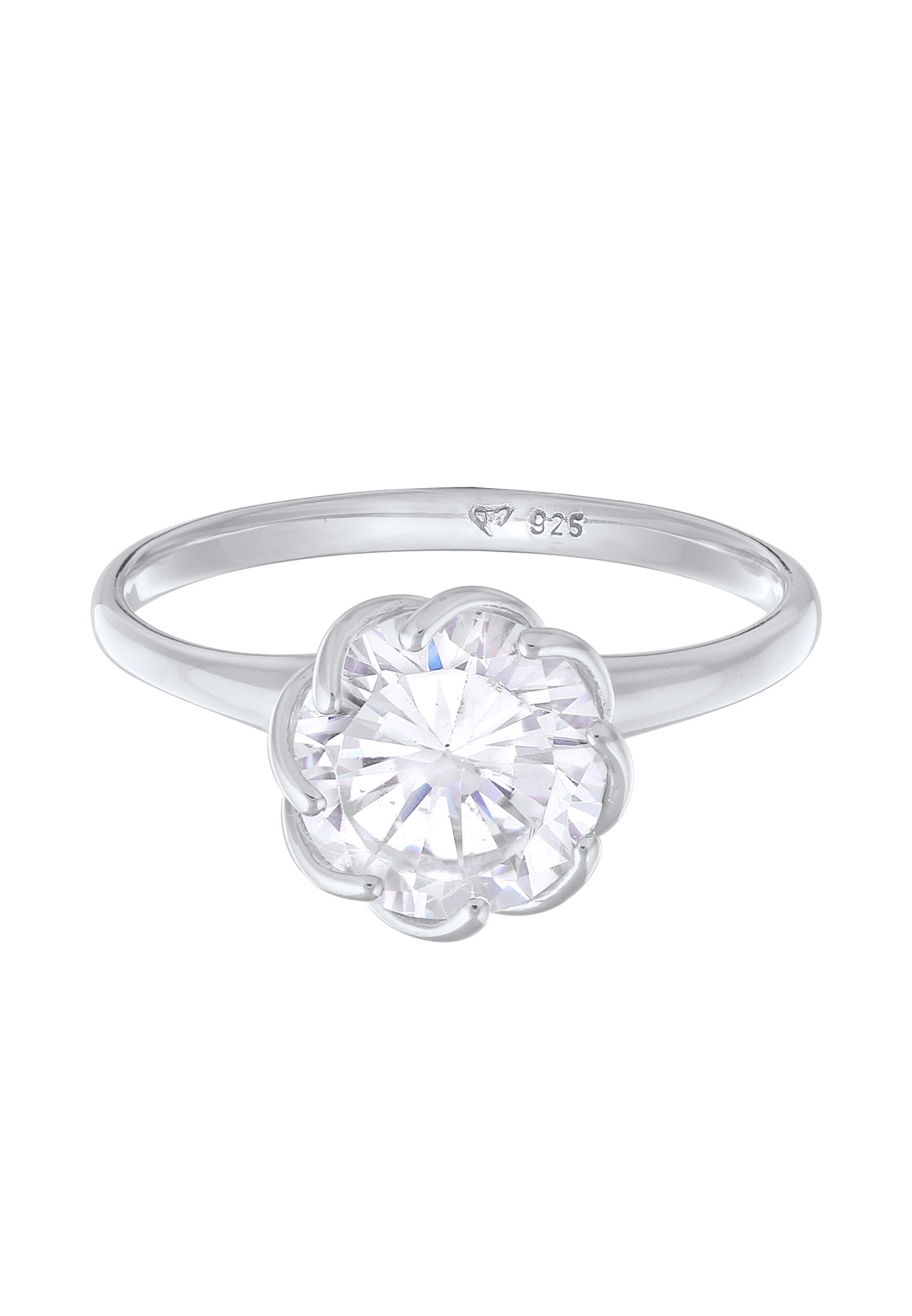 Anillo de compromiso solitario Elli para mujer con forma de flor y circonita en plata de ley 925.