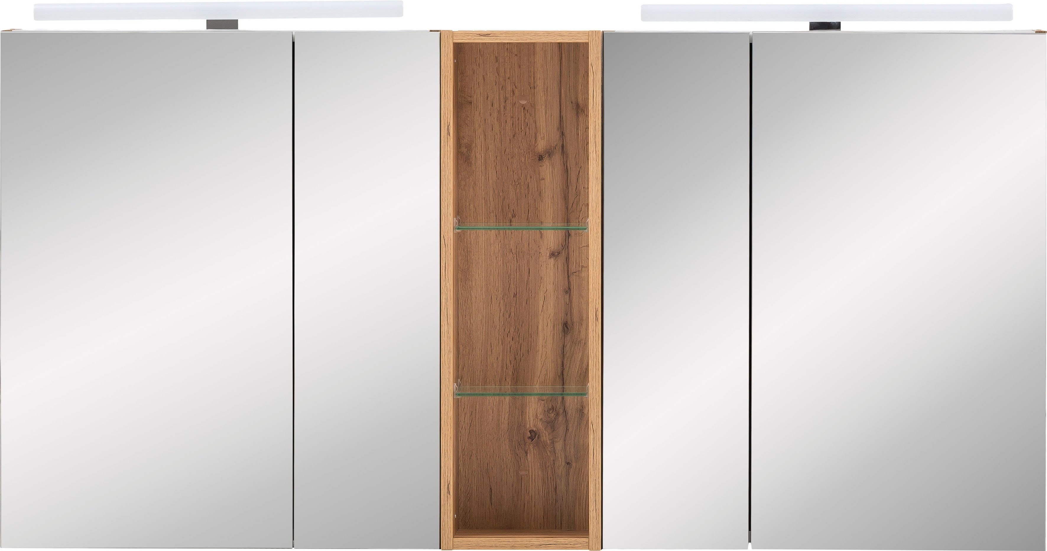 Schildmeyer Spiegelschrank Duo Breite 141,6 cm, 4-türig, 2x LED-Beleuchtung, Schalter-/Steckdosenbox