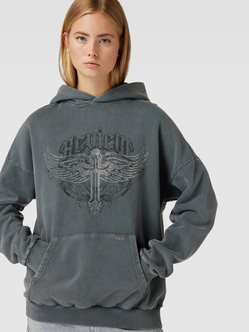 Hoodie mit Label-Print in anthrazit