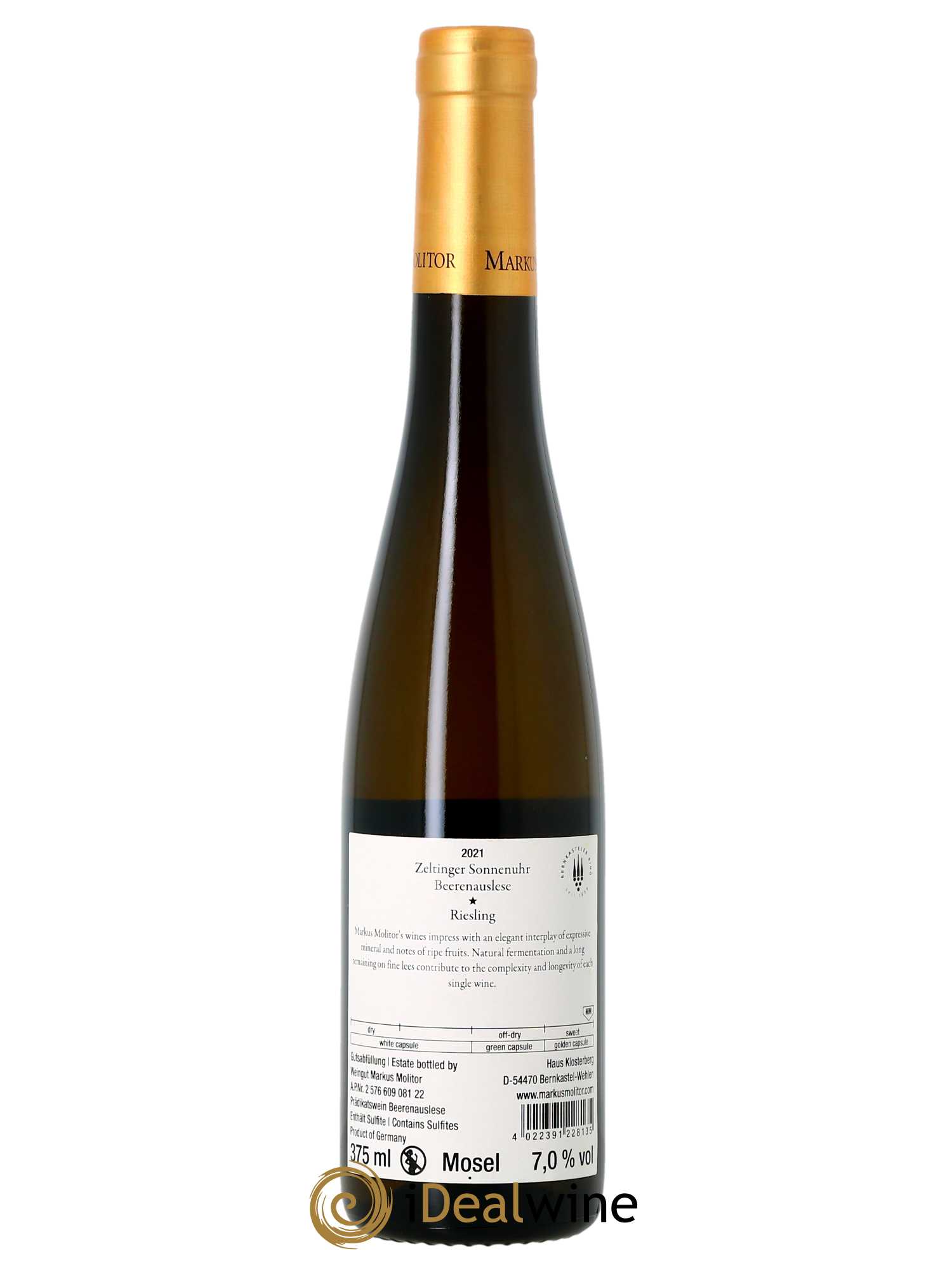 Riesling Markus Molitor Zeltinger Sonnenuhr Beerenauslese Gold Capsule°  2021 - Lot de 1 Demi-bouteille