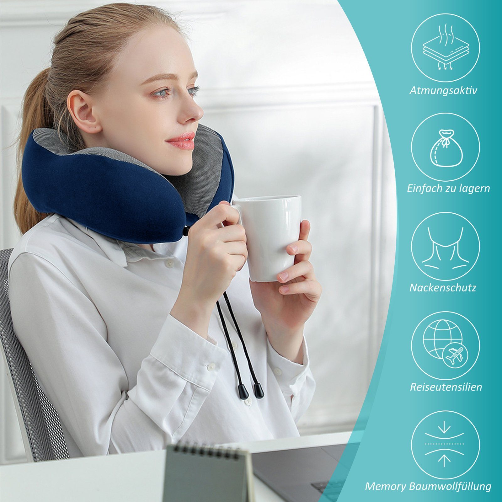 CALIYO Nackenkissen Nackenkissen, Nackenhörnchen Memory Foam, Ergonomisch Gestaltetes Reisekissen, Nackenkissen Reise