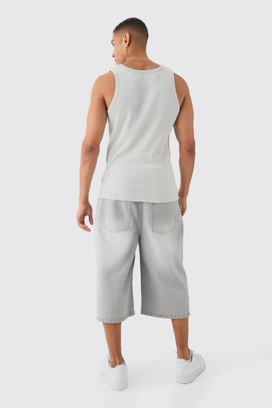 Geripptes Slim-Fit Man Tanktop mit Acid-Waschung