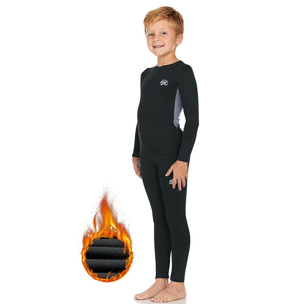 MEETYOO Thermounterhemd Jungen Mädchen Kinder Thermo Unterwäsche set (Funktions Ski Unterhose Thermohemd, Lange Unterhose set) Fleece Basisschicht