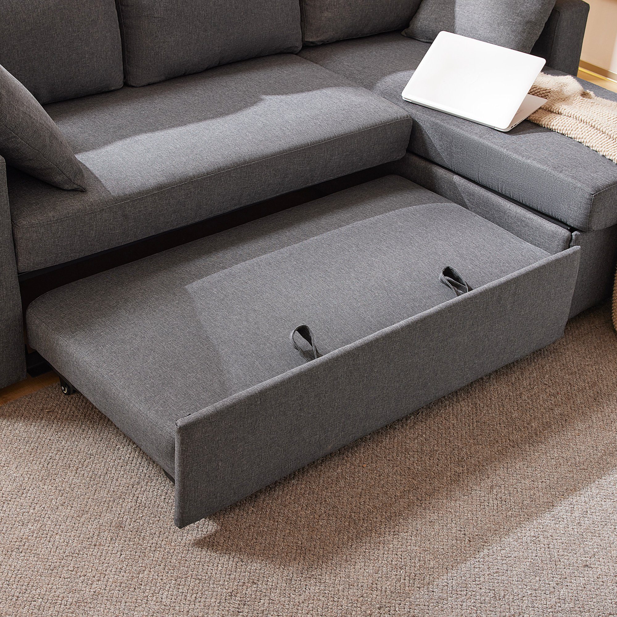 WISHDOR Ecksofa Schlafsofa Sofa mit Schlaffunktion, modernes Design, Polstermöbel, Sofas mit Chaiselongue