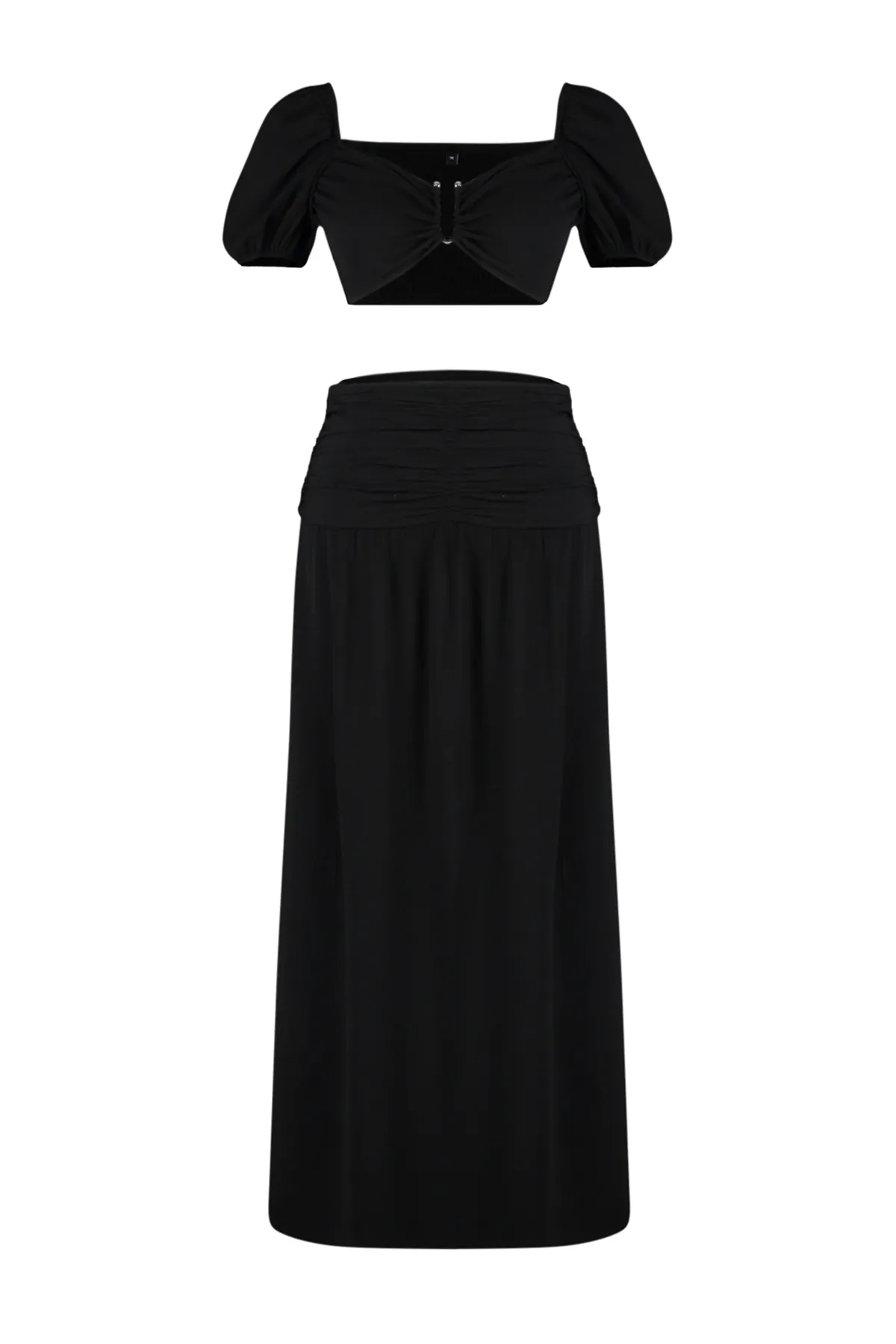 Trendyol Collection  Schwarzes gewebtes Accessoire-Blusenrock-Set TBESS24AU00036