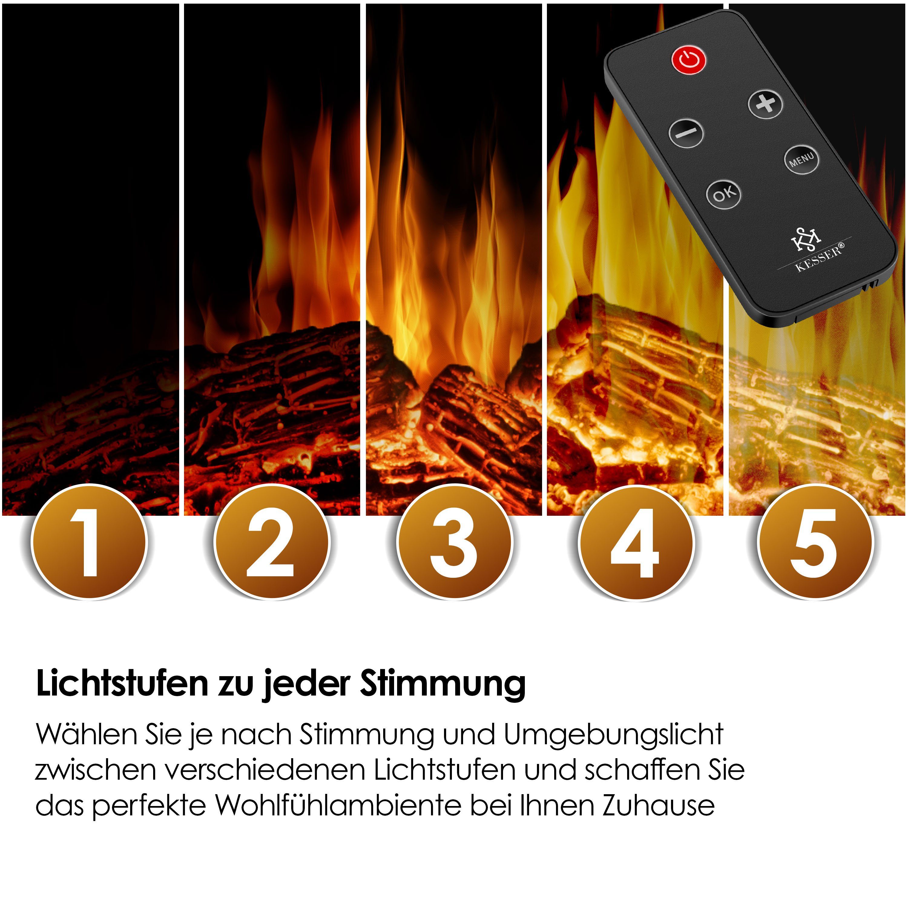KESSER Elektrokamin, Elektrokamin Standkamin Kamin elektrisch mit LED 3D-Flamme