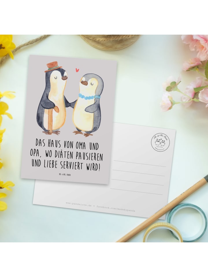 Mr. & Mrs. Panda Postkarte Großelternliebe mit Spruch in Grau Pastell günstig kaufen onesize