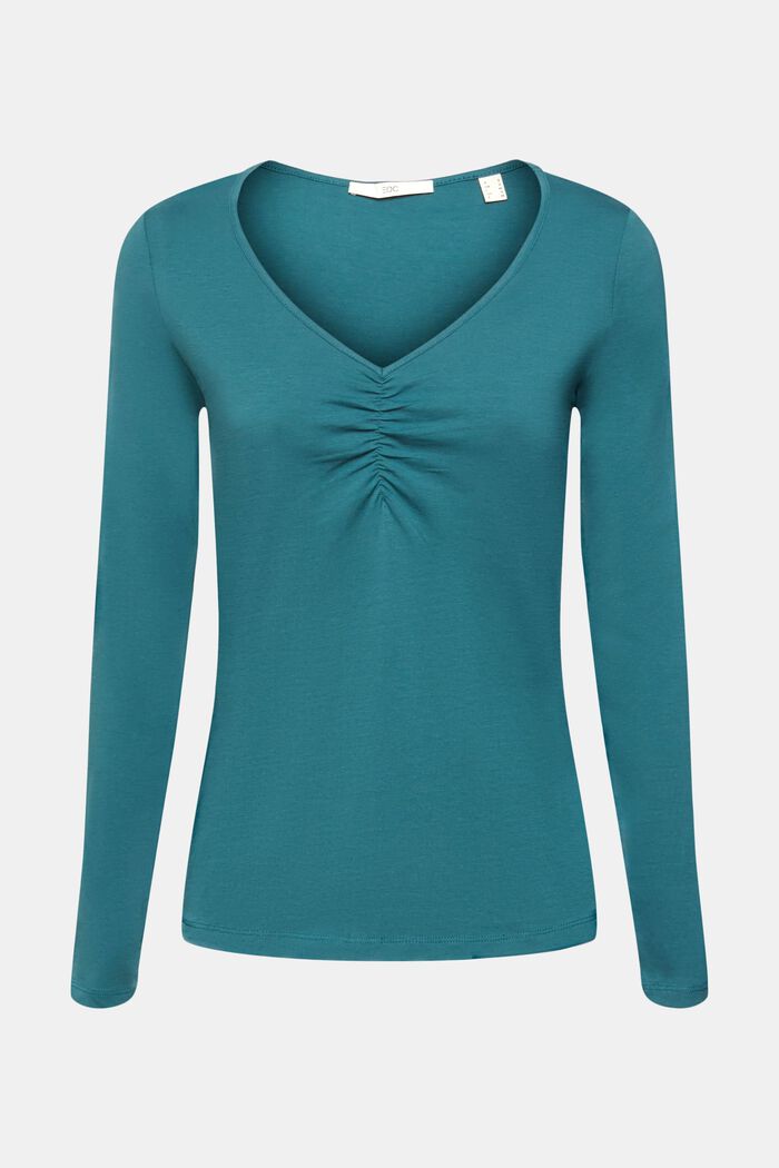 Longsleeve mit V-Ausschnitt und Kräuseldetails