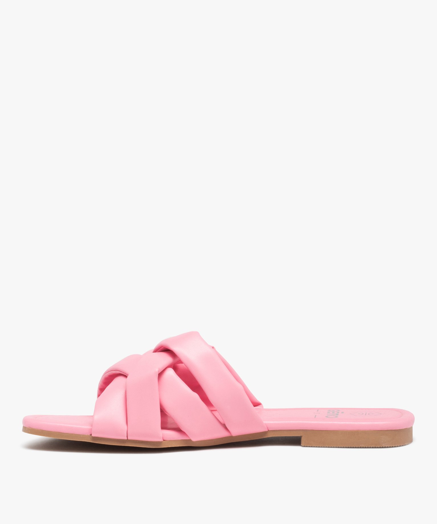 Mules femme à talon plat et brides matelassées entrecroisées rose | GEMO