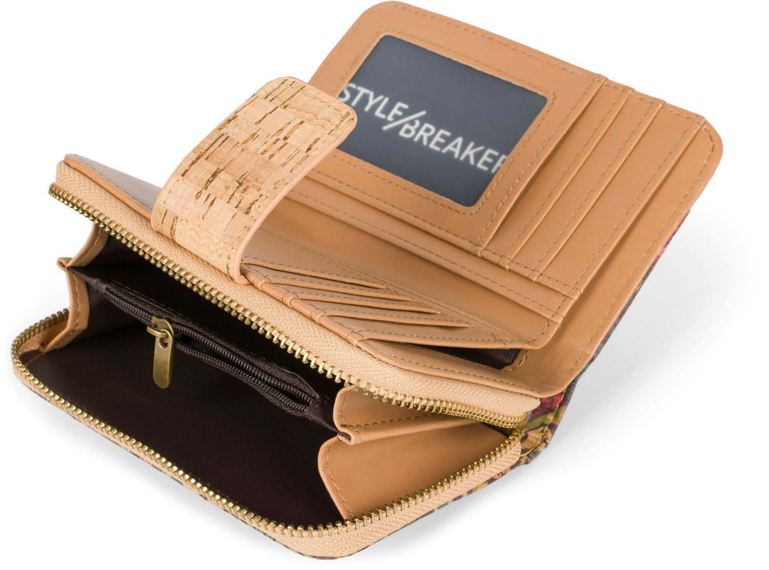 styleBREAKER Geldbörse (1-tlg), Kleine Kork Geldbörse mit buntem Muster Print