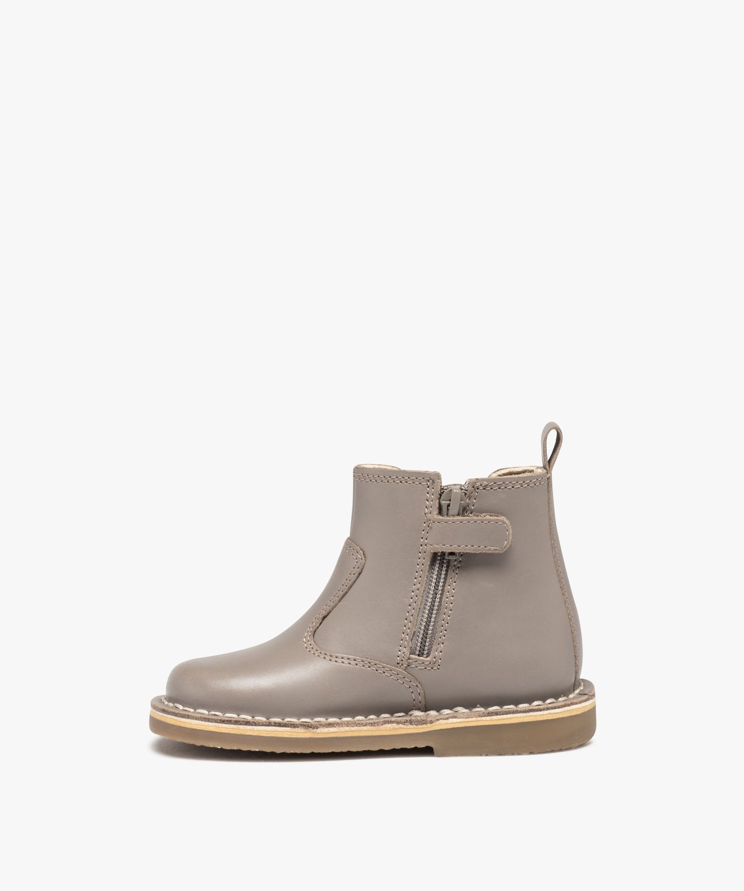 Boots bébé fille unies en cuir style Chelsea - Kickers taupe | GEMO