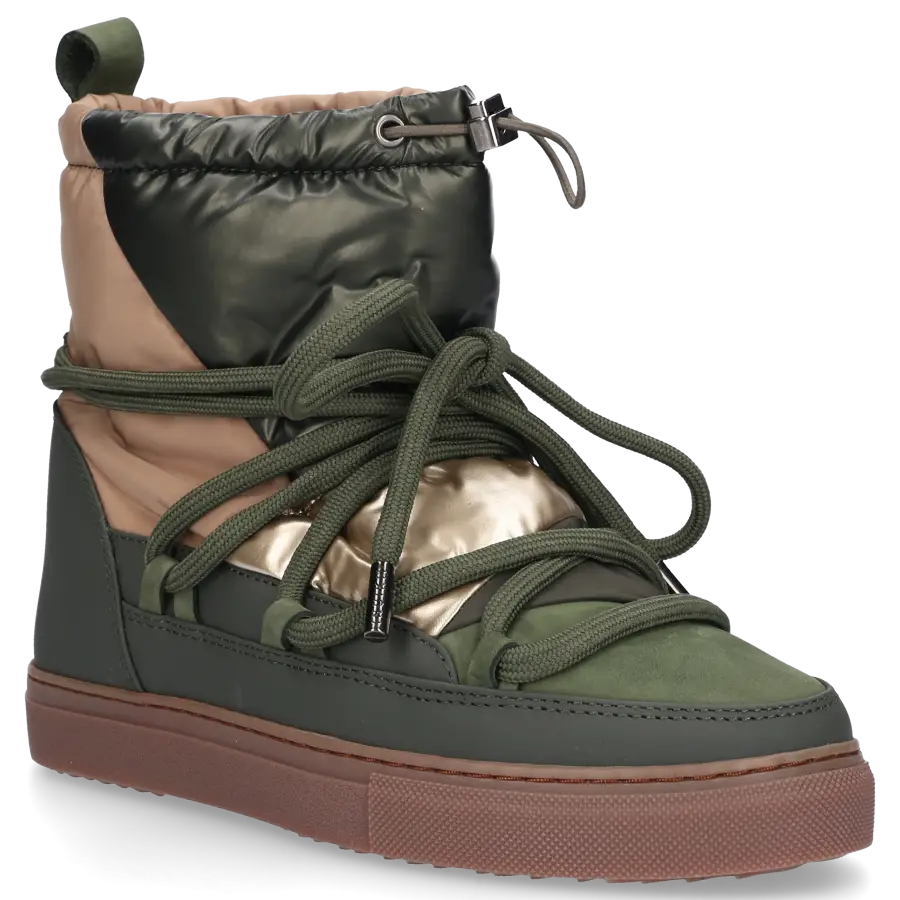 INUIKII - Snowboots PUFFER LOW Veloursleder Materialmix - grün