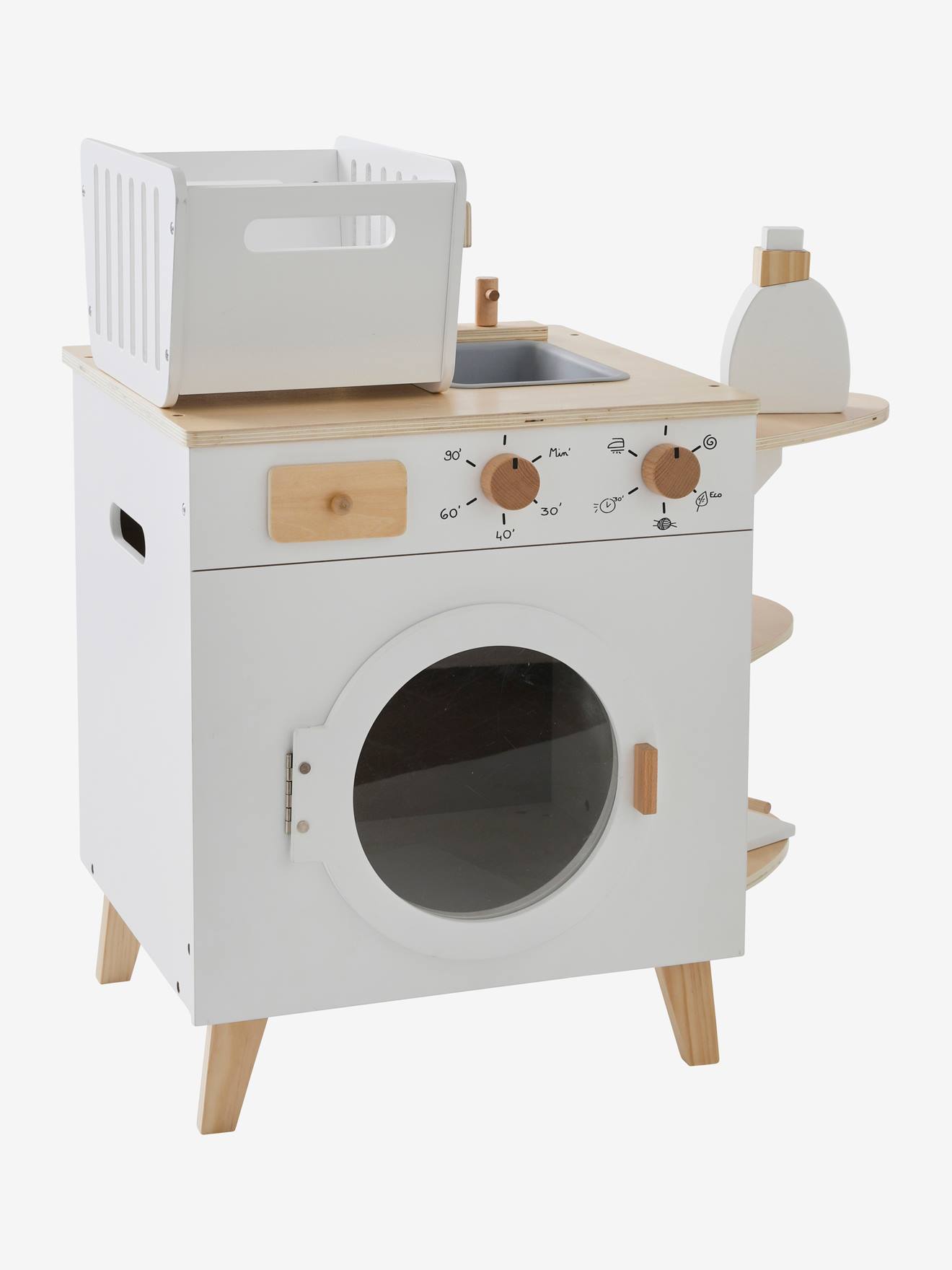 Vertbaudet Kinder Waschmaschine und Bügelstation, Holz FSC - weiß