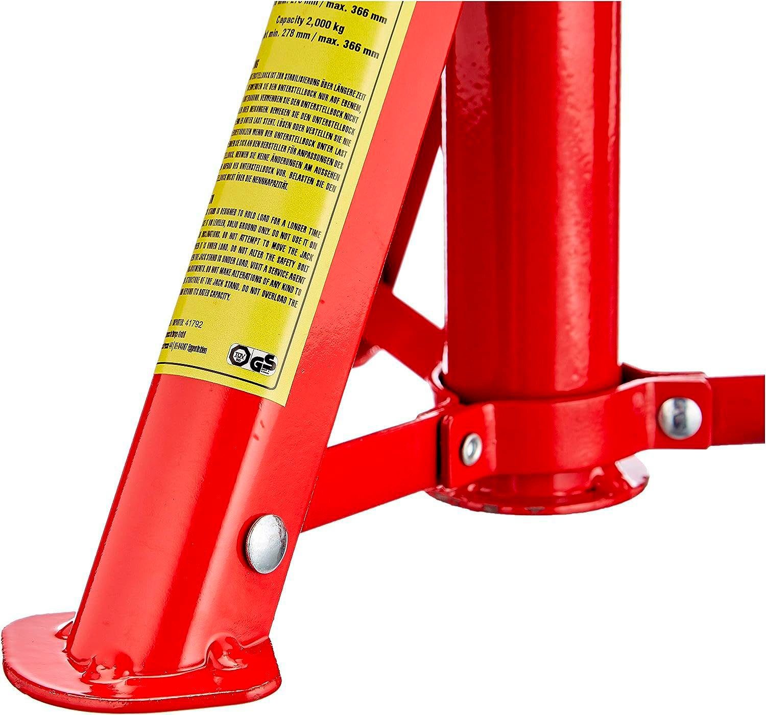 Petex Unterstellbock mit Sicherungssplint, höhenverstellbar und faltbar, 2er Set, Tragkraft: 2 Tonnen, rot
