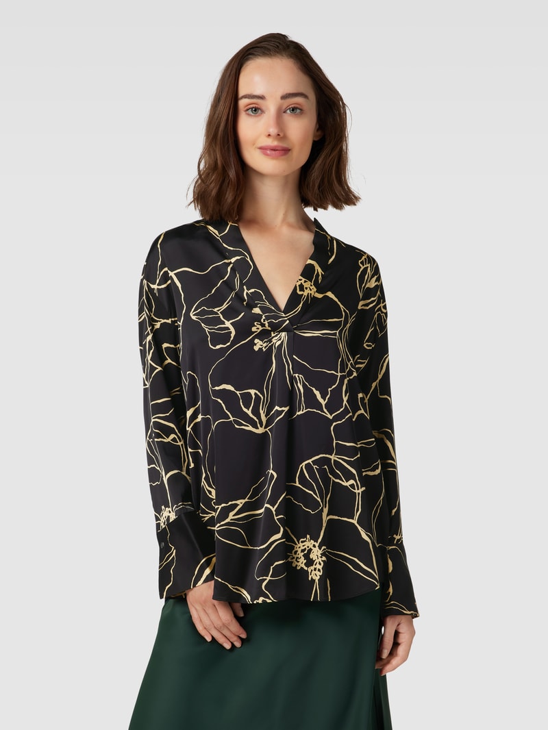 Blusenshirt aus Viskose mit Allover-Muster in schwarz