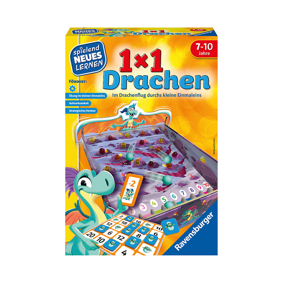 Ravensburger 24976 - 1x1 Drachen - Lernspiel für Kinder, Rechenspiel für Kinder von 7-10 Jahren, für 2-4 Spieler, Zahlenraum 1-100, kleines Einmaleins