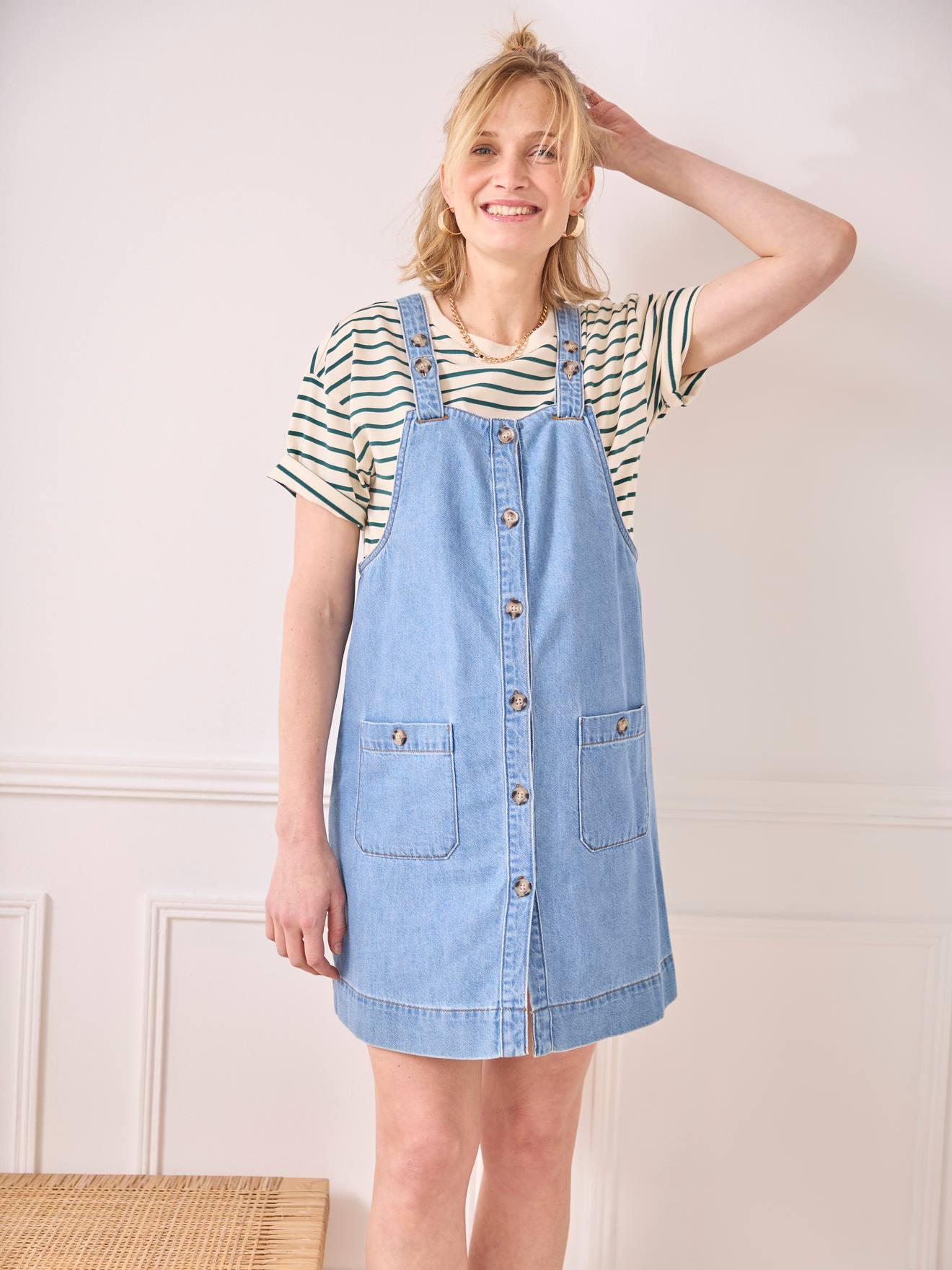 Vertbaudet Latzkleid aus Denim für Schwangerschaft & Stillzeit - blue stone