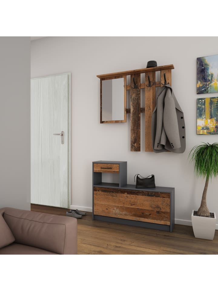 byLiving Garderoben-Set TAMINA in Old Wood / Anthrazit - (B) 97 x (H) 190 x (T) 25 cm günstig kaufen onesize