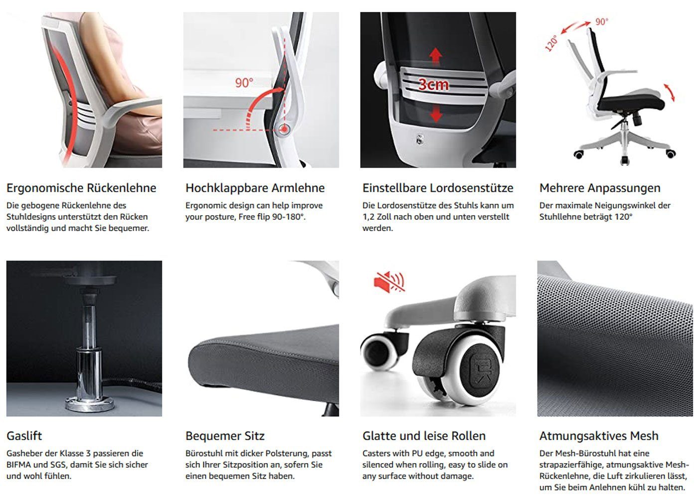 SIHOO Bistrostuhl SIHOO-J88, Ergonomische C-Bogen-Rückenlehne