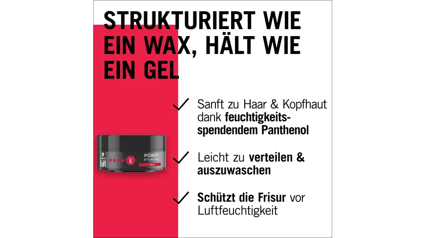 TAFT Styling Wax Power 75ml - Haltegrad 5 - sehr starker Halt 75 ml