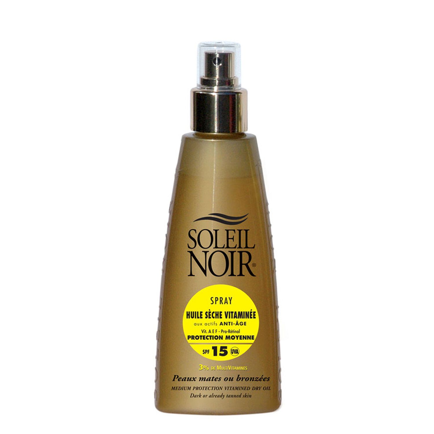 Soleil Noir Spray Huile Sèche Vitaminée SPF15 Peaux Mates ou Bronzées 150 ml