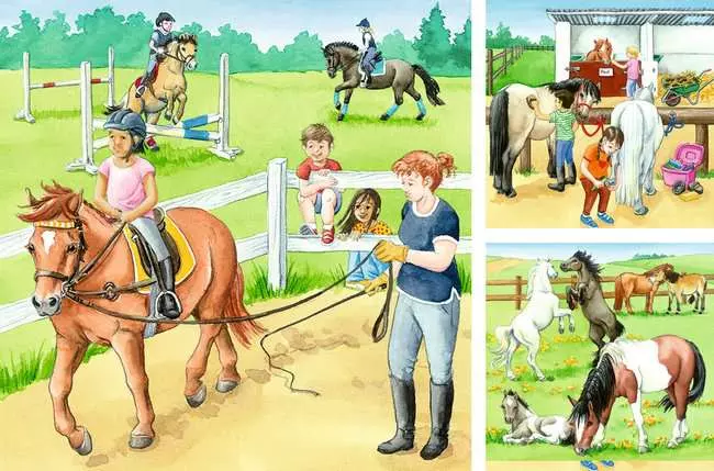 Kinderpuzzle ab 5 Jahren - Ein Tag auf dem Reiterhof - 49 Teile