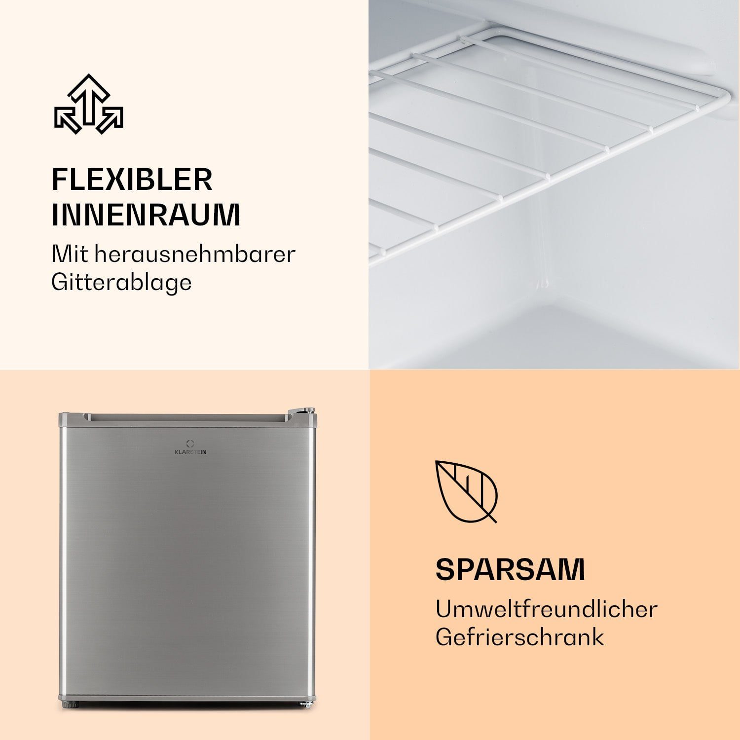 Klarstein Gefrierschrank HEA9-Garfield-Eco-S 10032196A, 52 cm hoch, 44 cm breit, Tiefkühlschrank freistehend Gefriertruhe Gefrierschrank groß Kühltruhe